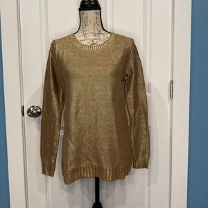 Rock & Republic Womens Gold‎ Metallic Knit Crewneck Sweater Size Medium